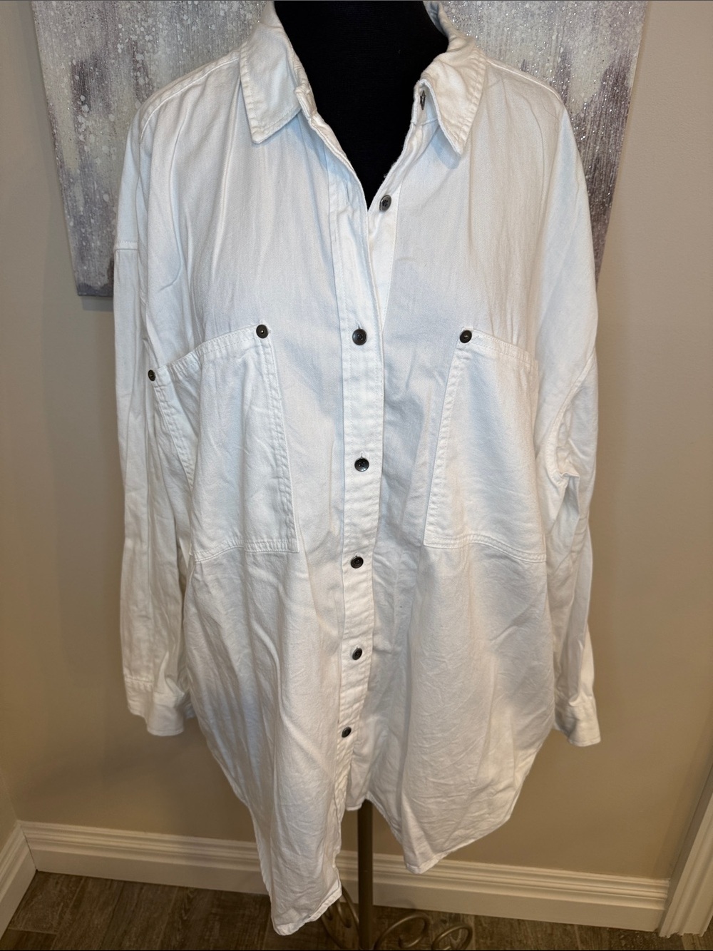 AERIE Oversized White Button-Up Shirt size XL